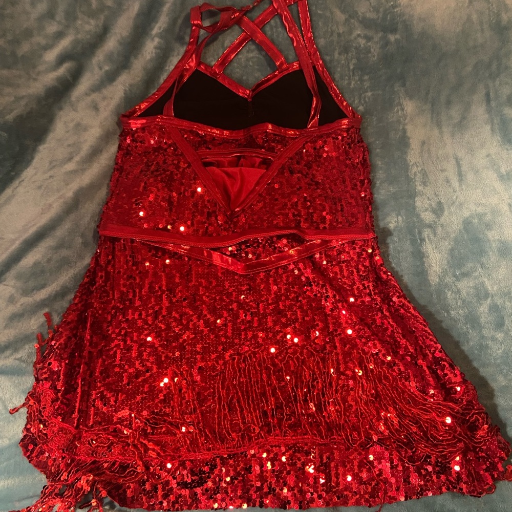 Red Shimmy Dress W/ Cape..Worn once for 20 minute dance recital